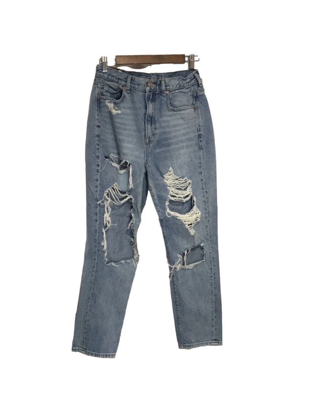 AEO HIGHEST MOM RISE RIPPED JEANS SZ 4S
